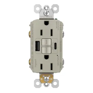 Legrand Pass & Seymour Radiant 15 Amp GFCI Wall Power Outlet with 2.0 Amp USB Charger, Graphite