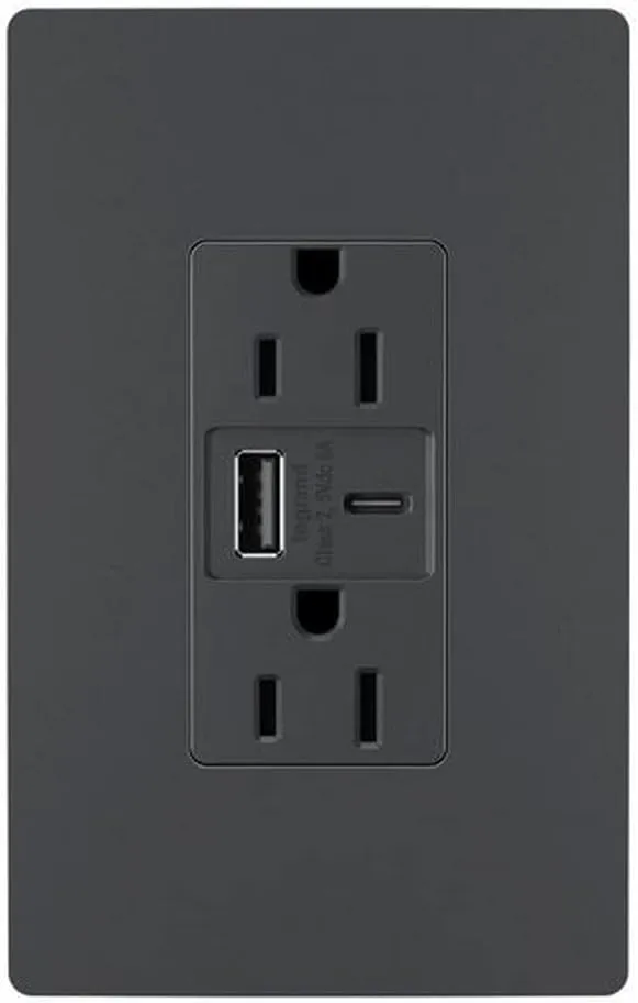 Legrand Pass & Seymour Radiant 15 Amp Wall Power Outlet with 2.0 Amp USB Charger, Ivory