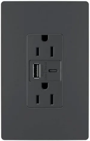 Legrand Pass & Seymour Radiant 15 Amp Wall Power Outlet with 2.0 Amp USB Charger, Ivory