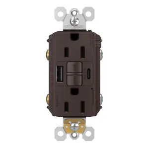 Legrand Pass & Seymour Radiant 1597TRUSBACDB 15 Amp GFCI Wall Power Outlet with 2.0 Amp USB Charger, Dark Bronze