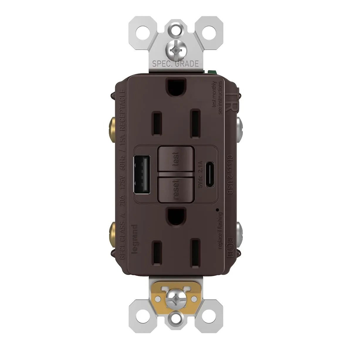 Legrand Pass & Seymour Radiant 1597TRUSBACDB 15 Amp GFCI Wall Power Outlet with 2.0 Amp USB Charger, Dark Bronze