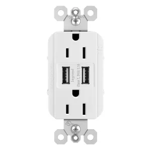 Legrand Radiant TM826USBWCCV6 15 Amp Decorator Duplex Tamper Resistant Outlet Receptacle with 3.1A Type A USB Charger, White (1 Count)
