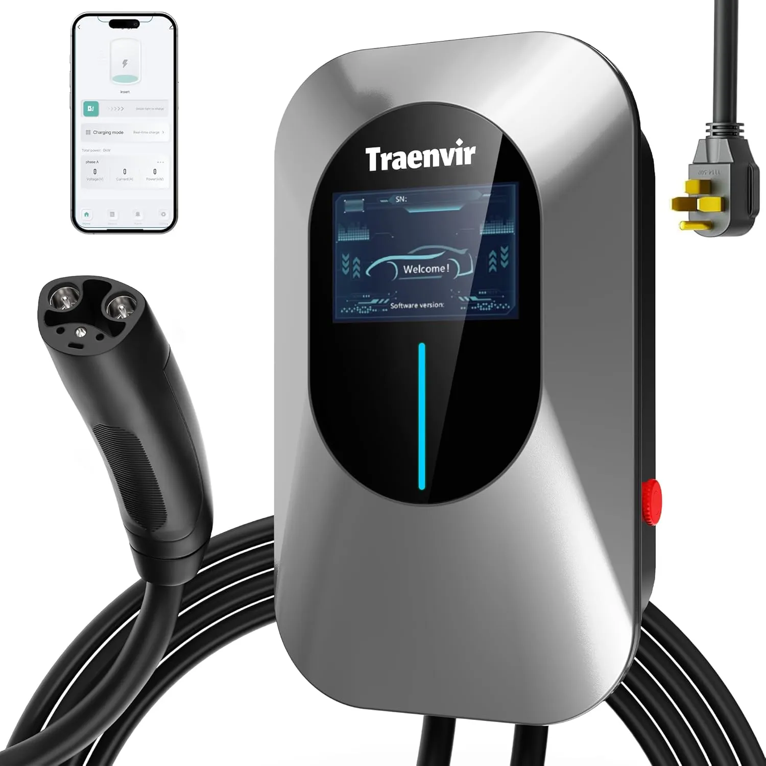Level 2 EV Charger for Tesla,Tesla Charger Level 2 48A, 240V Wall Electric Car Chargers for Home, NACS Connector with NEMA14-50 Plug, 4.3in Smart Display, IC Card, APP Control, 25FT Cable