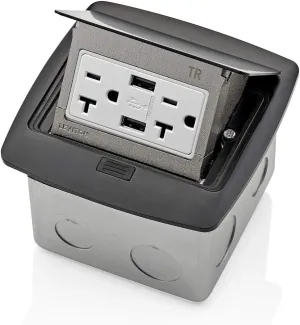Leviton PFUS2-MB Pop-Up Floor Box with Dual Type A, 3.6 USB Charger, 20 Amp Outlet, Black