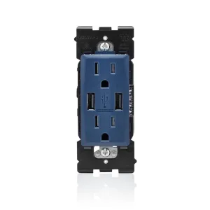 Leviton RUAA1-RN Renu USB Charger/Tamper-Resistant Duplex Outlet, 15A-125VAC, Rich Navy