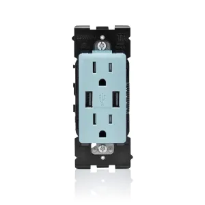 Leviton RUAA1-SE Renu USB Charger/Tamper-Resistant Duplex Outlet, 15A-125VAC, Sea Spray