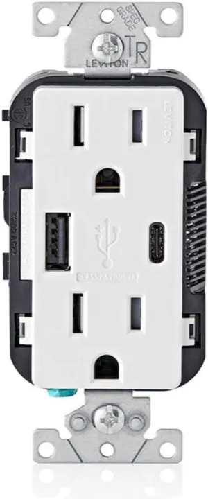 Leviton T5633-BW 3 Pack 15A 125V Decora Tamper Resistant Type A and Type C USB Charger Duplex Receptacle Outlet, White