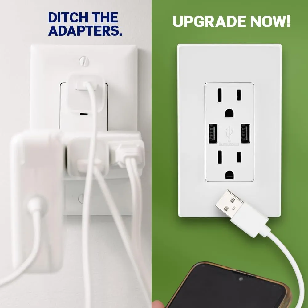 Leviton T5832-G Type-A USB in-Wall Charger with 20A Tamper-Resistant Outlet, USB Charger for Smartphones, Gray