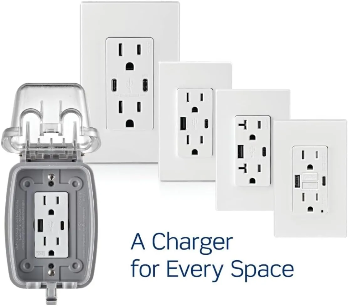 Leviton T5832-G Type-A USB in-Wall Charger with 20A Tamper-Resistant Outlet, USB Charger for Smartphones, Gray