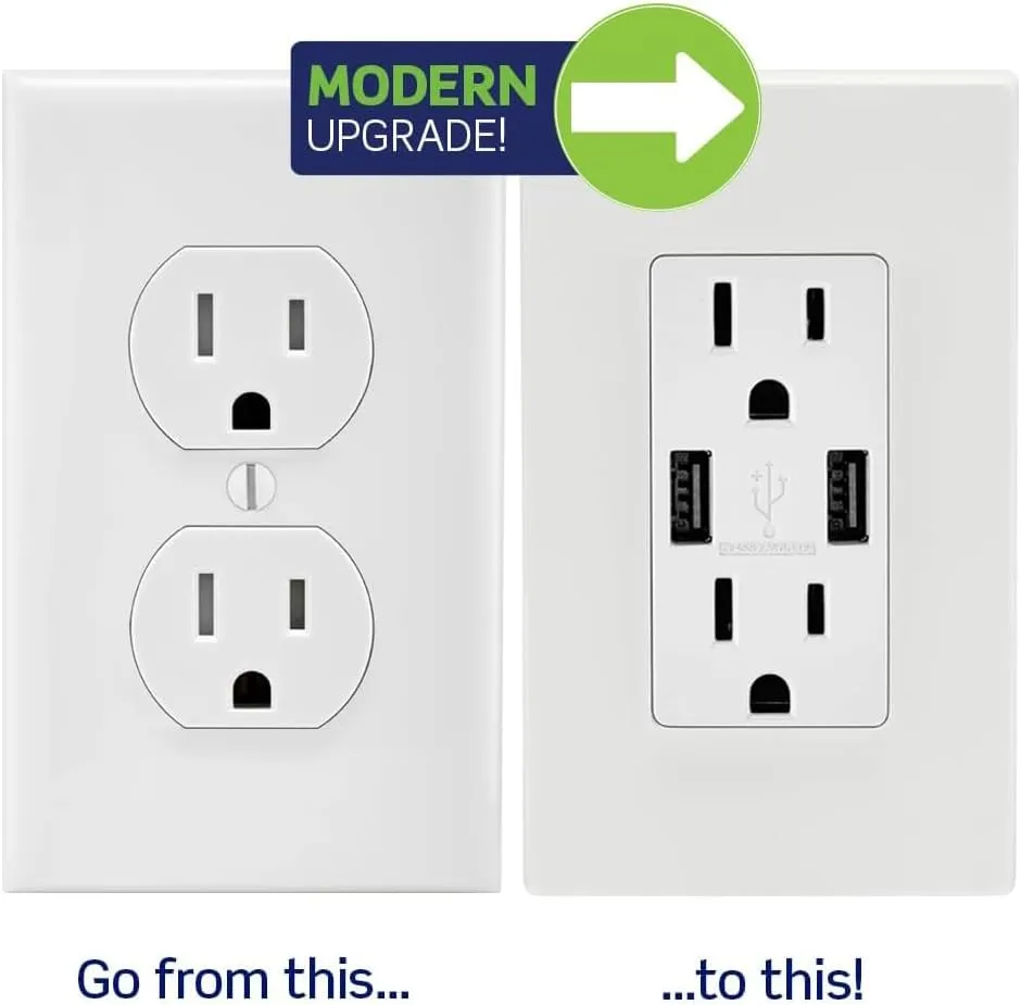 Leviton T5832-G Type-A USB in-Wall Charger with 20A Tamper-Resistant Outlet, USB Charger for Smartphones, Gray