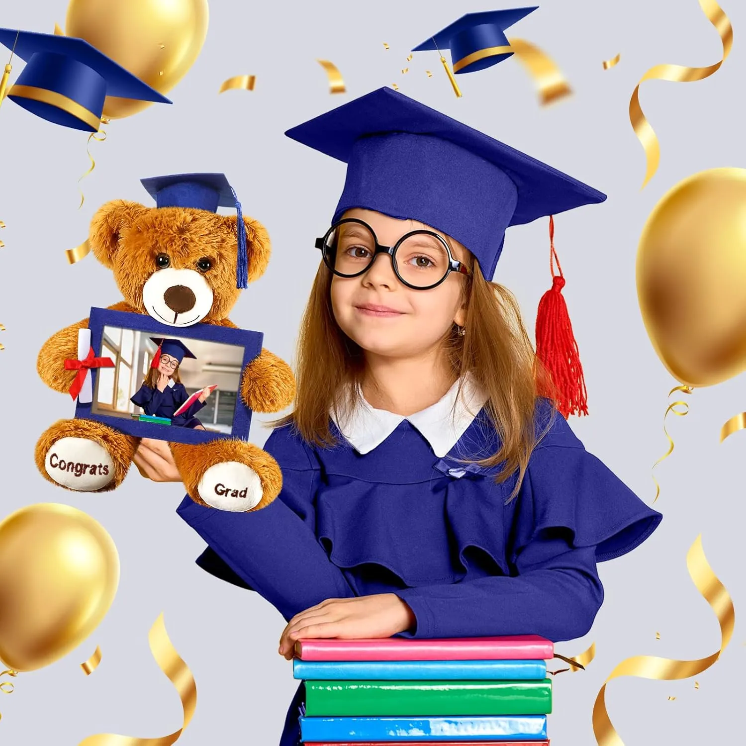 Leyndo Class of 2025 Graduation Plush Bear with Picture Frame Diploma Cap 9 Inch Congrats Grad Plush Stuffed Animal Bear Graduation Gifts for Preschool Kindergarten College Masters(Royal Blue)