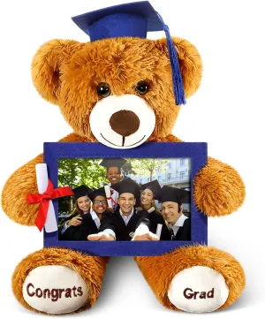 Leyndo Class of 2025 Graduation Plush Bear with Picture Frame Diploma Cap 9 Inch Congrats Grad Plush Stuffed Animal Bear Graduation Gifts for Preschool Kindergarten College Masters(Royal Blue)
