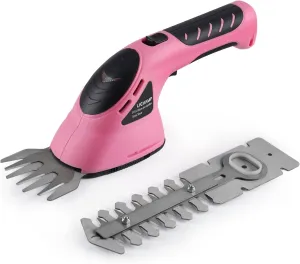 Lichamp 2-in-1 Electric Hand Held Grass Shear Pink Hedge Trimmer Shrubbery Clipper Cordless Battery Powered Rechargeable for Garden and Lawn, CGS3602PK Pink