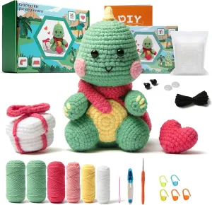 LIFEYJ Crochet Kit for Beginners, Dinosaur Pattern, Craft Kit for Kids & Adults, Easter Gifts with Video Tutorials