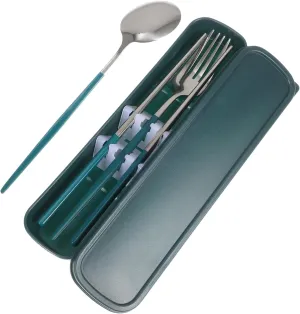 LIFKOME Green 3-piece Portable Cutlery Set Stainless Steel Fork Spoon Multifunctional Tableware Easy to Clean Carry