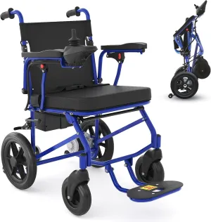 Lightweight Foldable Electric Wheelchairs for Adults, Intelligent Power Wheelchairs Motorized Wheelchair, Airline Approved - 12mi, Blue
