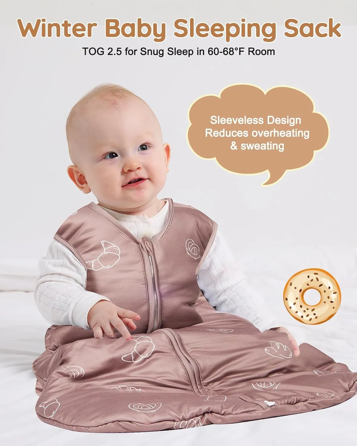 Lilian&Gema Baby Sleep Sack 2.5 Tog Winter Baby Wearable Blanket Sleeveless Infant Cotton Sleeping Sack 2-Way Zipper