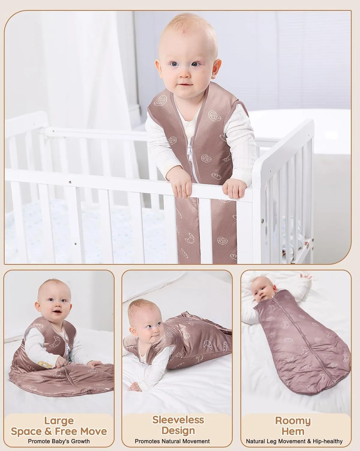 Lilian&Gema Baby Sleep Sack 2.5 Tog Winter Baby Wearable Blanket Sleeveless Infant Cotton Sleeping Sack 2-Way Zipper