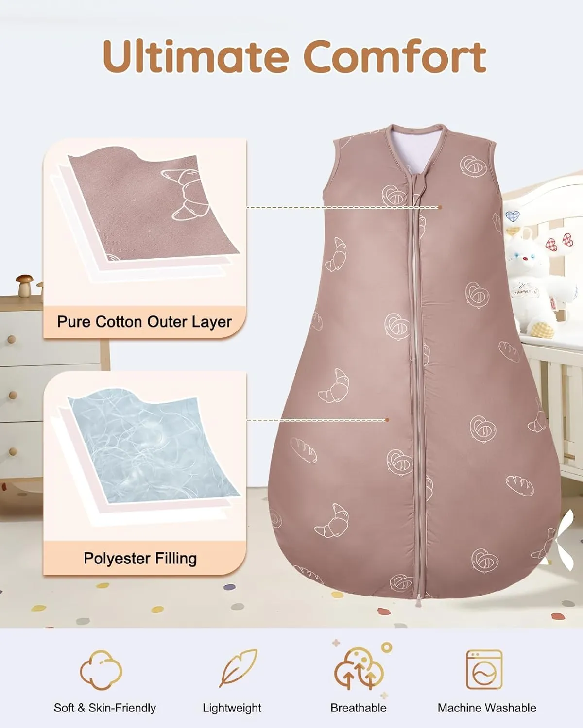 Lilian&Gema Baby Sleep Sack 2.5 Tog Winter Baby Wearable Blanket Sleeveless Infant Cotton Sleeping Sack 2-Way Zipper