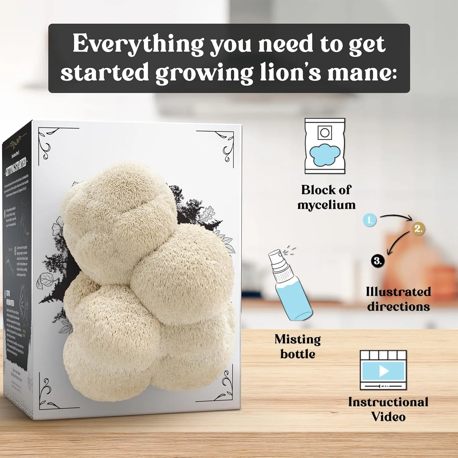 Lion's Mane Mushroom Grow Kit (4lbs) | USDA Certified Organic | Grow Your Own Delicious Gourmet Mushrooms at Home