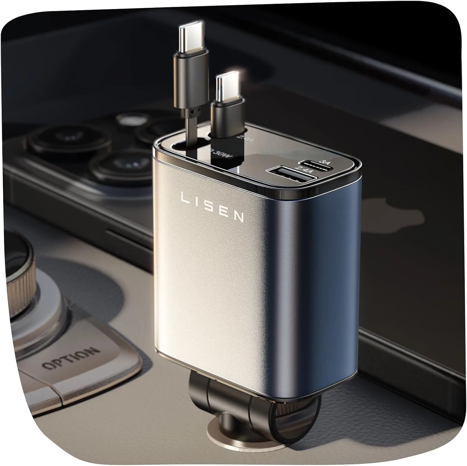 LISEN Retractable Car Charger USB C【with Dual Type C Cables】 69W for iPhone 16 USB C Car Charger Adapter Fast Charging Compatible with iPhone 16 15 Pro Max, Samsung Galaxy S25/S24, Android