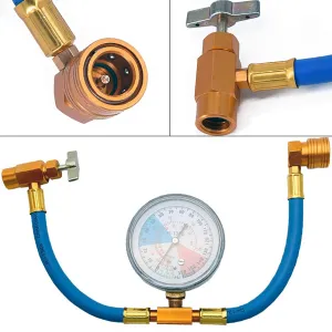LIYYOO R134a AC Refrigerant Recharge Hose Kit, with Measuring Pressure Gauge and 1/2’’ Acme Can Opener Tap Dispensing Valve Fit for Car AC Air Conditioning Refrigerant Charging