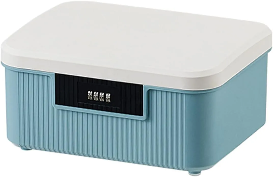 Lockable Storage Bin Outdoor Lock Box Plastic Storage Container Versatile Organizer with Changeable Lock for Home Office School Travel Business (White&Blue, 9 Liters)