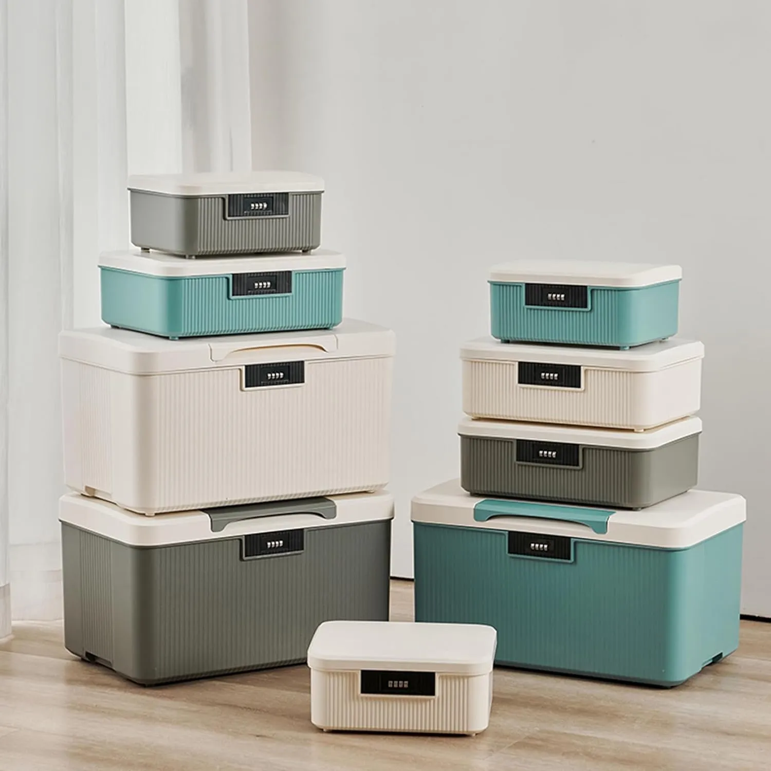 Lockable Storage Bin Outdoor Lock Box Plastic Storage Container Versatile Organizer with Changeable Lock for Home Office School Travel Business (White&Blue, 9 Liters)