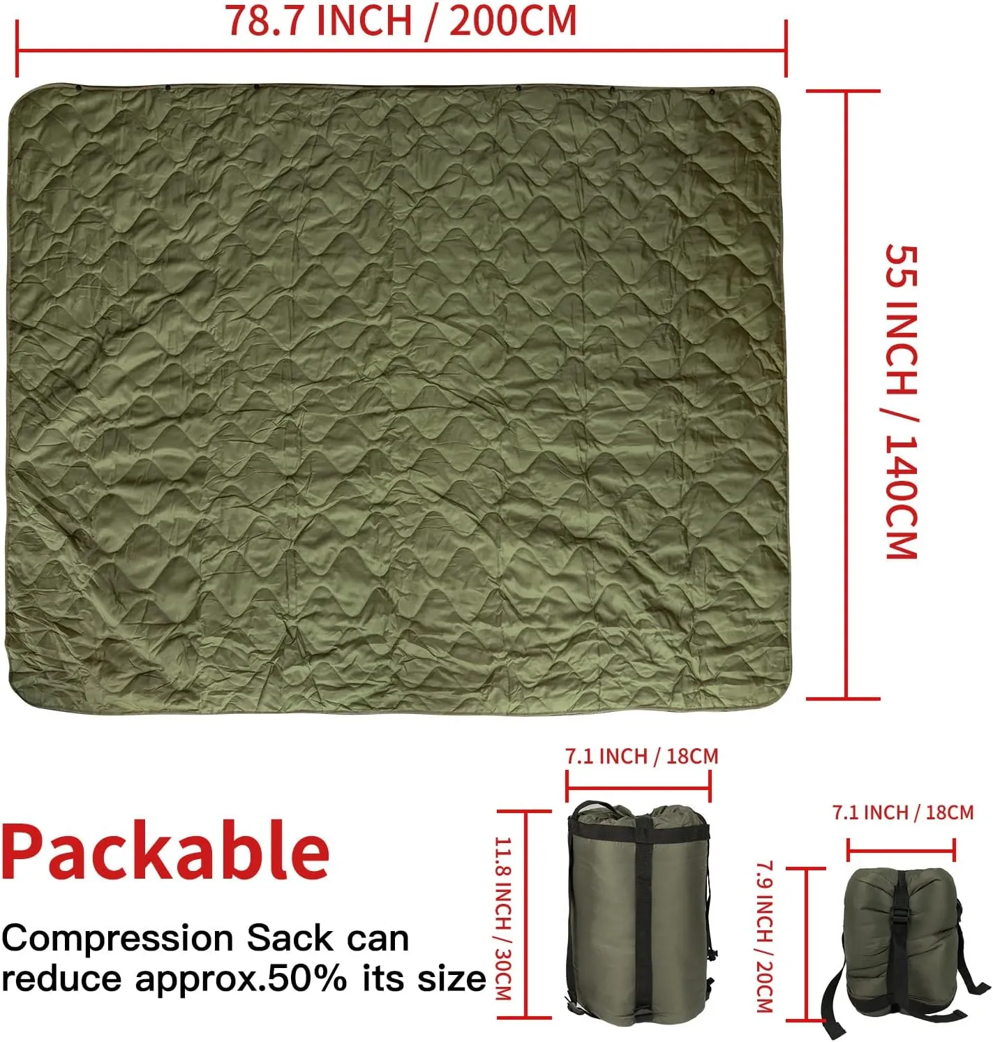 LOOGU Camo Blanket Waterproof Insulation Poncho Liner for Outdoor Camping, Hiking, Hunting, Survival, Backpacking, Picnicking