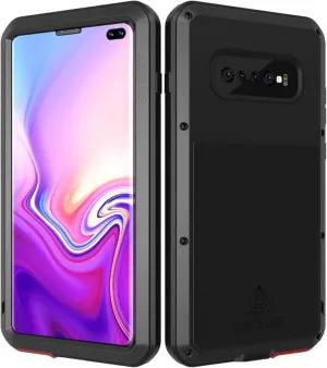 LOVE MEI Galaxy S10 Plus Case, [with Built in Glass Screen Protector] Full Body Sturdy Hard Cover Heavy Duty Shockproof Dustproof Metal Silicone Case for Samsung Galaxy S10 Plus/Black