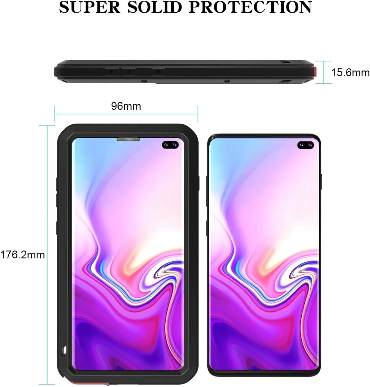 LOVE MEI Galaxy S10 Plus Case, [with Built in Glass Screen Protector] Full Body Sturdy Hard Cover Heavy Duty Shockproof Dustproof Metal Silicone Case for Samsung Galaxy S10 Plus/Black
