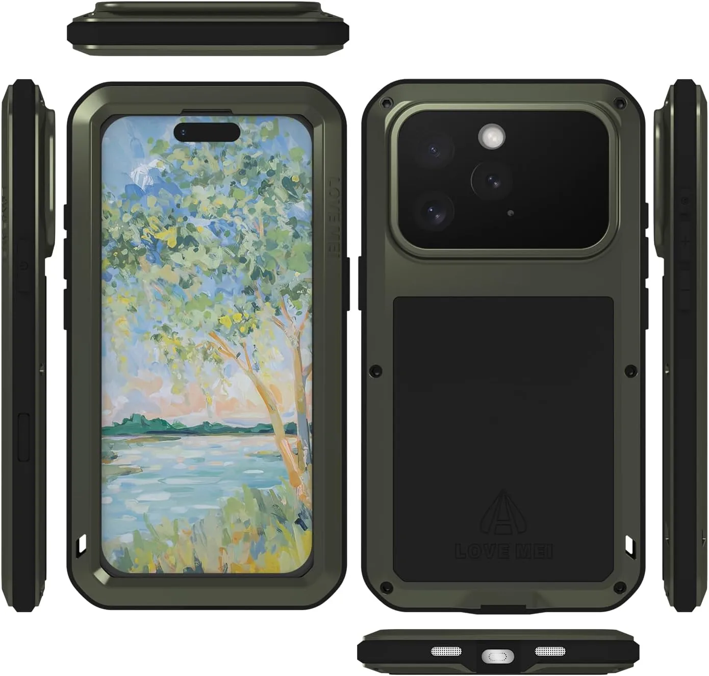LOVE MEI Military Rugged Case For iPhone 16 Pro , with Tempered Glass Screen Protector, Shockproof Dustproof Scratch Proof Hybrid Metal and Silicone Gel Heavy Duty Full Body Cover for iPhone 16 Pro