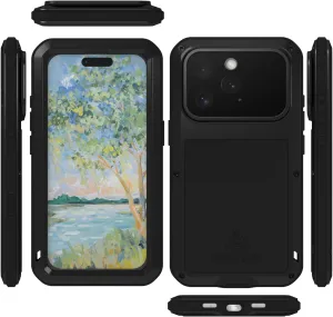 LOVE MEI Military Rugged Case For iPhone 16 Pro , with Tempered Glass Screen Protector, Shockproof Dustproof Scratch Proof Hybrid Metal and Silicone Gel Heavy Duty Full Body Cover for iPhone 16 Pro