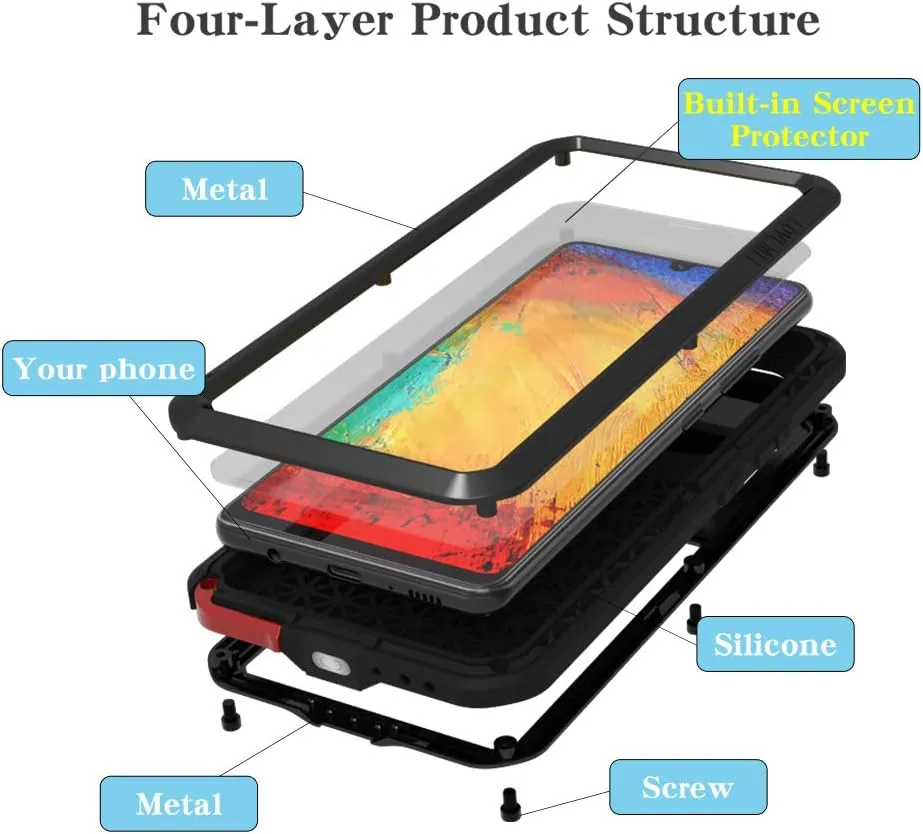 LOVE MEI Military Rugged Case for Samsung Galaxy A42, with Tempered Glass Screen Protector, Shockproof Dustproof Scratch Proof Hybrid Metal and Silicone Gel Heavy Duty Full Body Cover Black