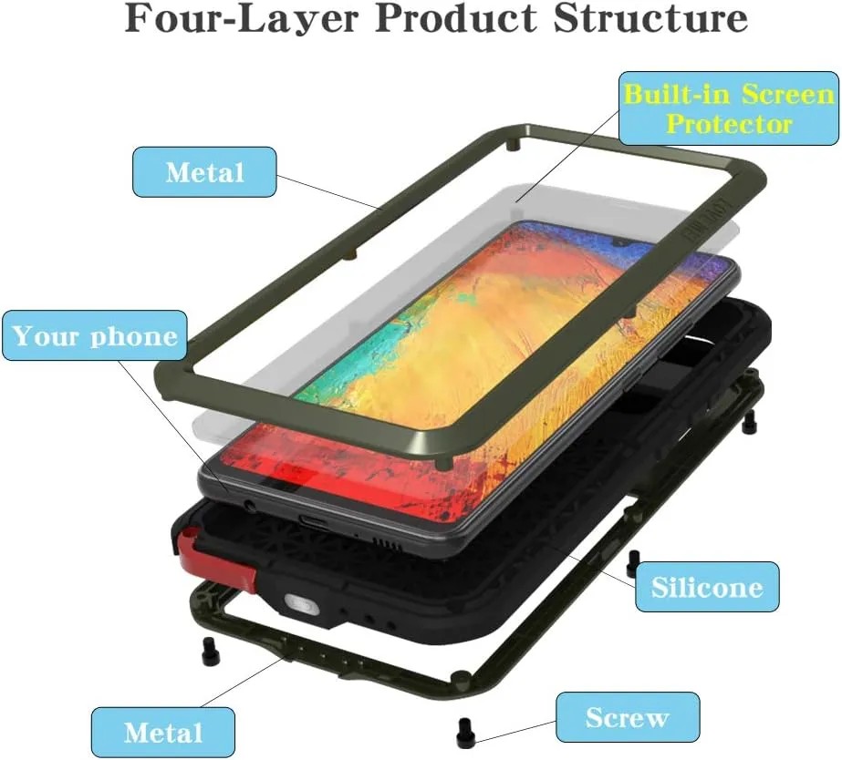 LOVE MEI Military Rugged Case for Samsung Galaxy A42, with Tempered Glass Screen Protector, Shockproof Dustproof Scratch Proof Hybrid Metal and Silicone Gel Heavy Duty Full Body Cover Green