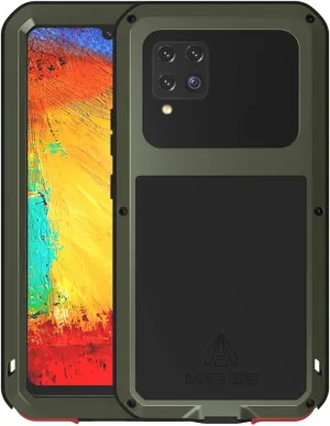 LOVE MEI Military Rugged Case for Samsung Galaxy A42, with Tempered Glass Screen Protector, Shockproof Dustproof Scratch Proof Hybrid Metal and Silicone Gel Heavy Duty Full Body Cover Green