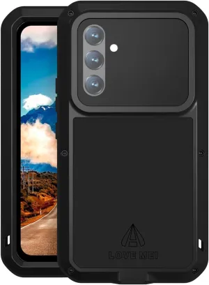 LOVE MEI Military Rugged Case for Samsung Galaxy A54, with Tempered Glass Screen Protector, Shockproof Dustproof Scratch Proof Hybrid Metal and Silicone Gel Heavy Duty Full Body Cover Black