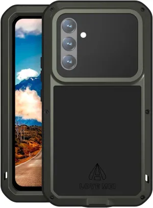 LOVE MEI Military Rugged Case for Samsung Galaxy A54, with Tempered Glass Screen Protector, Shockproof Dustproof Scratch Proof Hybrid Metal and Silicone Gel Heavy Duty Full Body Cover Green