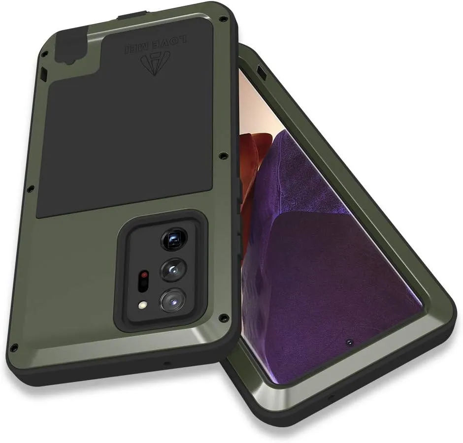 LOVE MEI Military Rugged Case For Samsung Galaxy Note 20 Ultra, without Tempered Glass Screen Protector, Shockproof Dustproof Scratch Proof Hybrid Metal and Silicone Gel Heavy Duty Full Body Cover