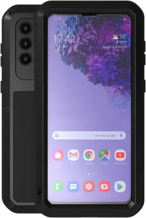 LOVE MEI Military Rugged Case for Samsung Galaxy S21 Plus, with Tempered Glass Screen Protector, Shockproof Dustproof Scratch Proof Hybrid Metal and Silicone Gel Heavy Duty Full Body Cover Black