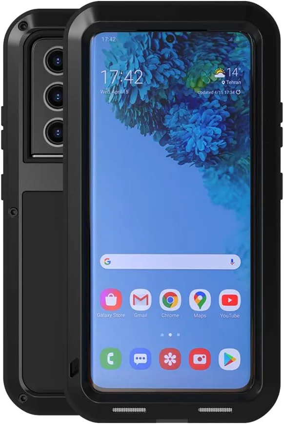 LOVE MEI Military Rugged Case for Samsung Galaxy S21 Ultra, Without Tempered Glass Screen Protector, Shockproof Dustproof Scratch Proof Hybrid Metal and Silicone Gel Heavy Duty Full Body Cover Black