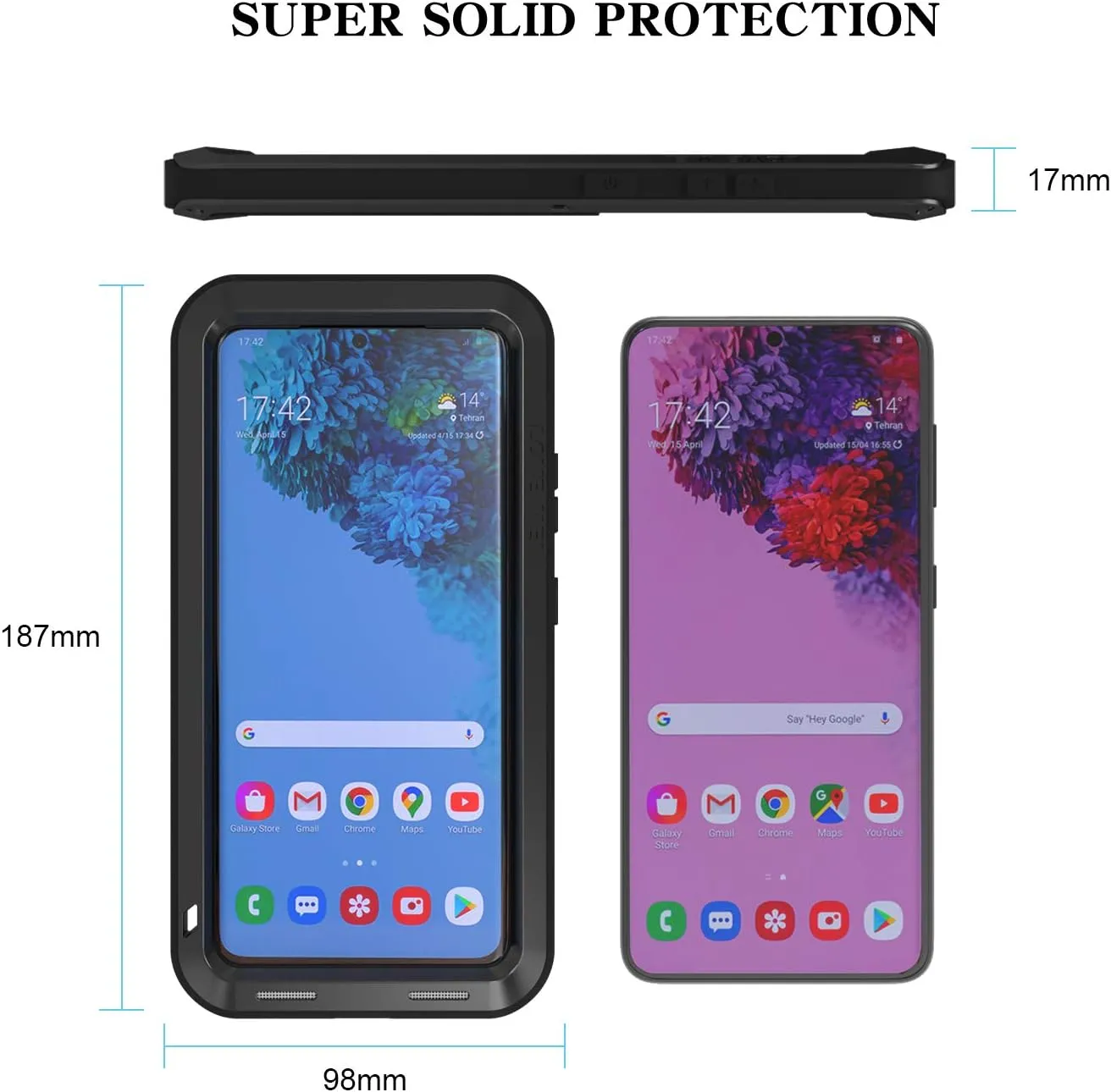 LOVE MEI Military Rugged Case for Samsung Galaxy S21 Ultra, Without Tempered Glass Screen Protector, Shockproof Dustproof Scratch Proof Hybrid Metal and Silicone Gel Heavy Duty Full Body Cover Black