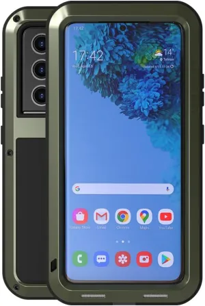 LOVE MEI Military Rugged Case for Samsung Galaxy S21 Ultra, Without Tempered Glass Screen Protector, Shockproof Dustproof Scratch Proof Hybrid Metal and Silicone Gel Heavy Duty Full Body Cover Green
