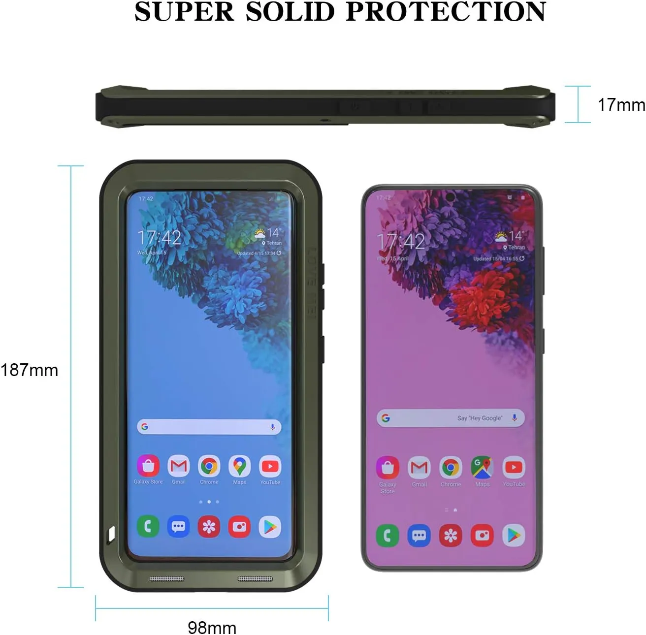 LOVE MEI Military Rugged Case for Samsung Galaxy S21 Ultra, Without Tempered Glass Screen Protector, Shockproof Dustproof Scratch Proof Hybrid Metal and Silicone Gel Heavy Duty Full Body Cover Green