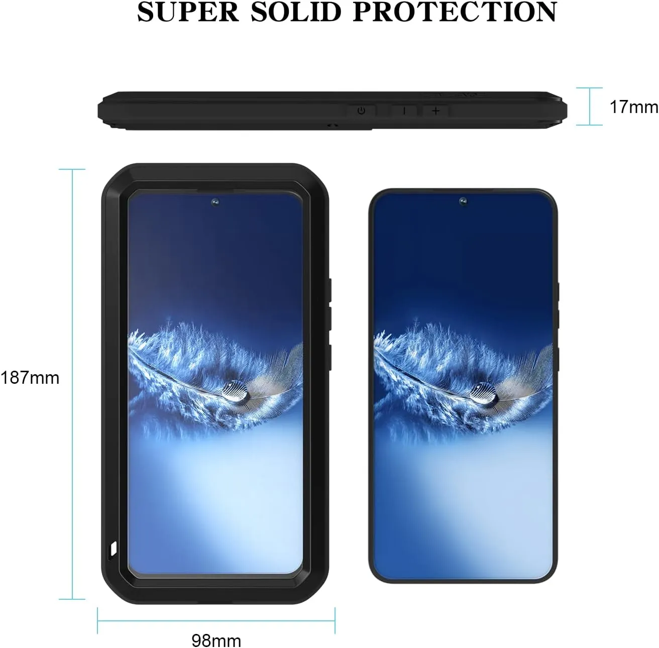 LOVE MEI Military Rugged Case for Samsung Galaxy S22 Plus, with Tempered Glass Screen Protector, Shockproof Dustproof Scratch Proof Hybrid Metal and Silicone Gel Heavy Duty Full Body Cover Black