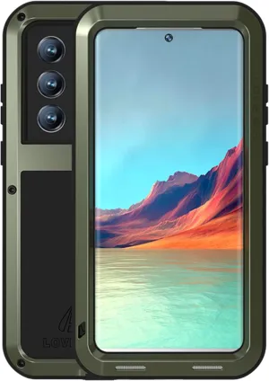 LOVE MEI Military Rugged Case for Samsung Galaxy S22 Ultra, Without Tempered Glass Screen Protector, Shockproof Dustproof Scratch Proof Hybrid Metal and Silicone Gel Heavy Duty Full Body Cover Green