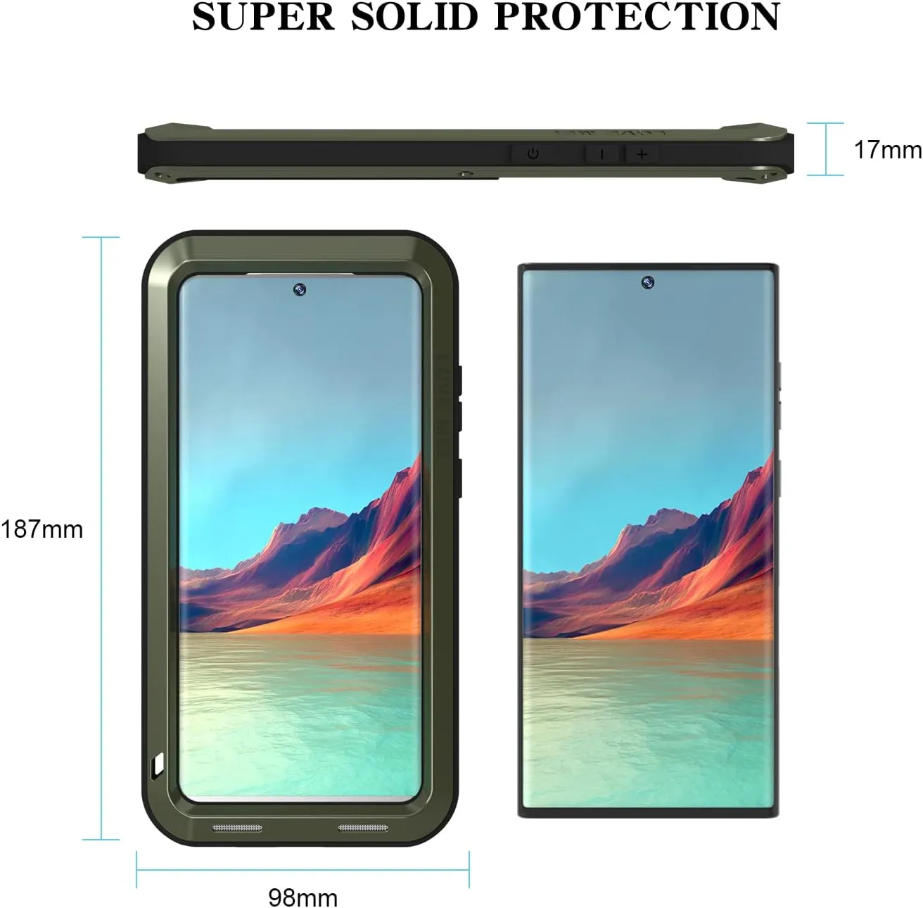 LOVE MEI Military Rugged Case for Samsung Galaxy S22 Ultra, Without Tempered Glass Screen Protector, Shockproof Dustproof Scratch Proof Hybrid Metal and Silicone Gel Heavy Duty Full Body Cover Green