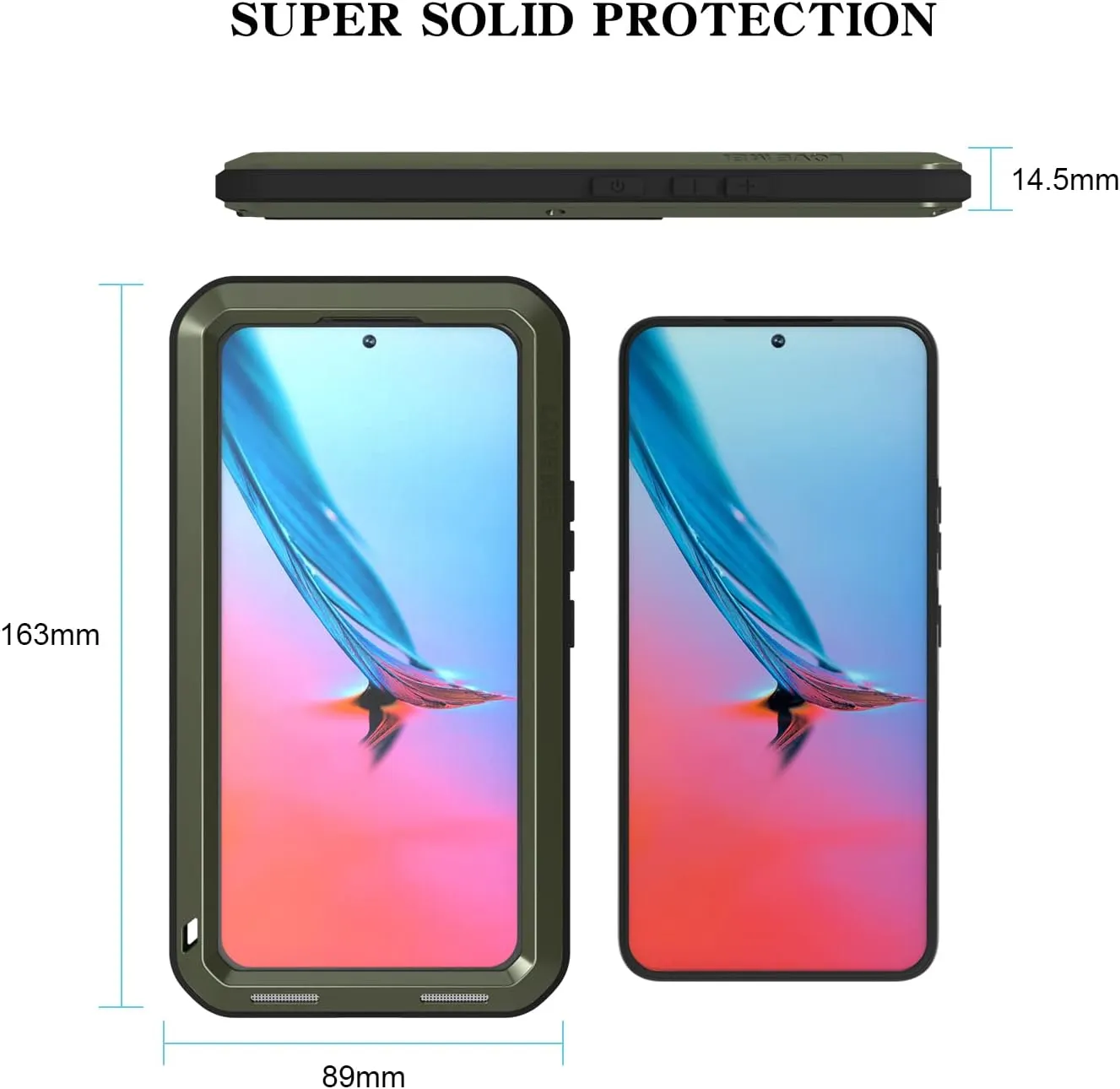 LOVE MEI Military Rugged Case for Samsung Galaxy S22, with Tempered Glass Screen Protector, Shockproof Dustproof Scratch Proof Hybrid Metal and Silicone Gel Heavy Duty Full Body Cover Green