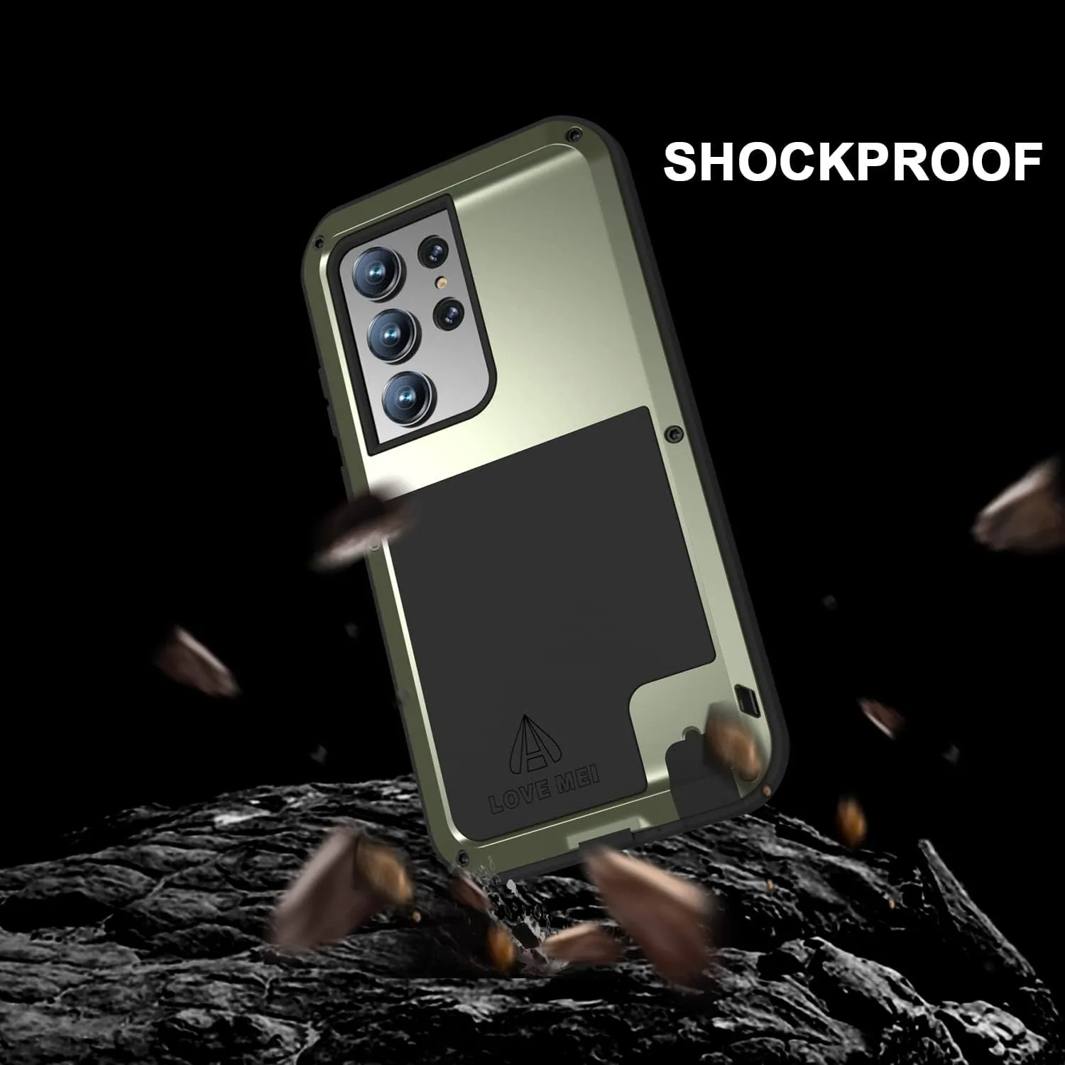 LOVE MEI Military Rugged Case for Samsung Galaxy S23 Ultra, Without Tempered Glass Screen Protector, Shockproof Dustproof Scratch Proof Hybrid Metal and Silicone Gel Heavy Duty Full Body Cover Green