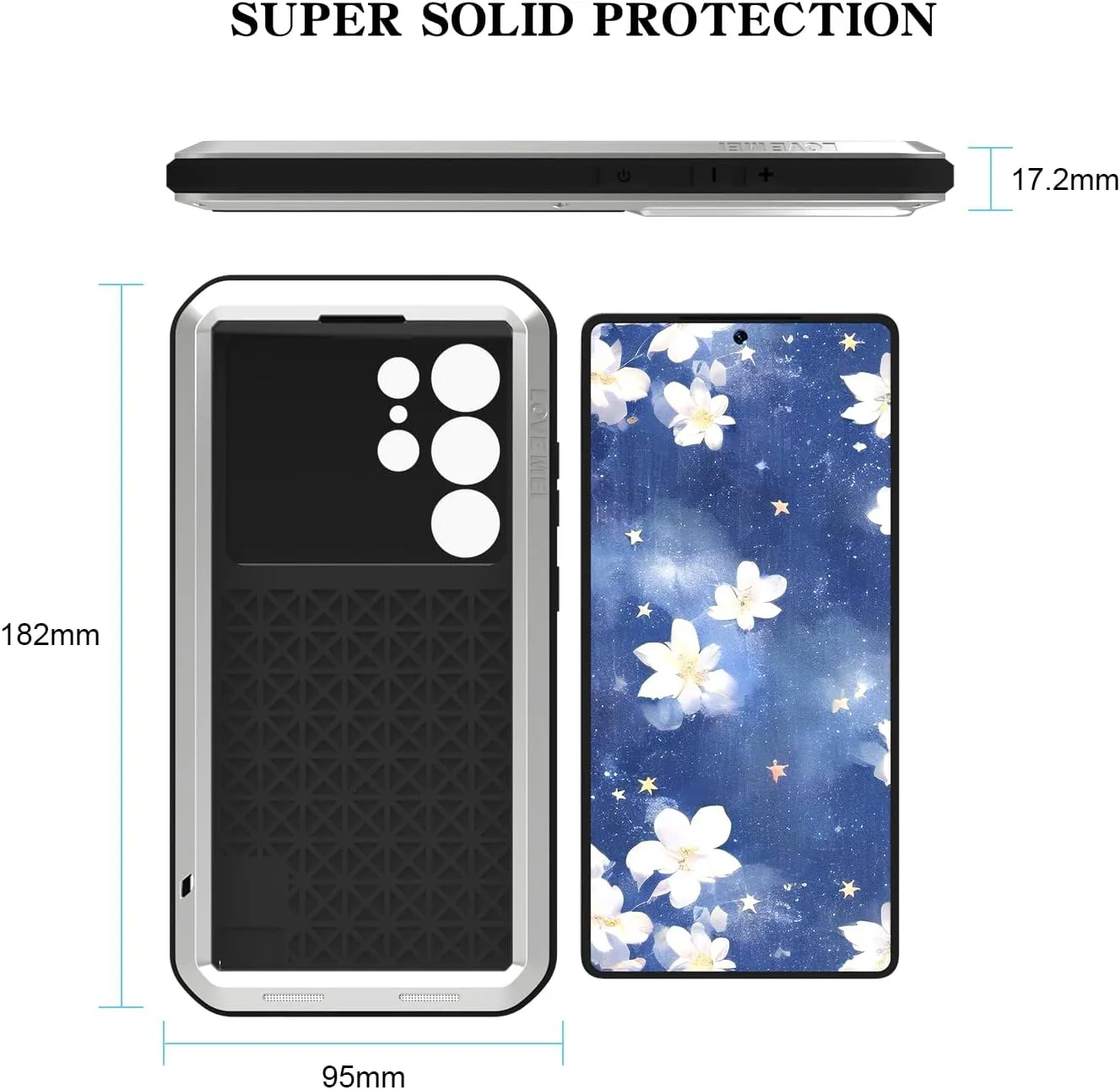 LOVE MEI Military Rugged Case for Samsung Galaxy S25 Ultra, with Tempered Glass Screen Protector, Shockproof Dustproof Scratch Proof Hybrid Metal and Silicone Gel Heavy Duty Full Body Cover Silver